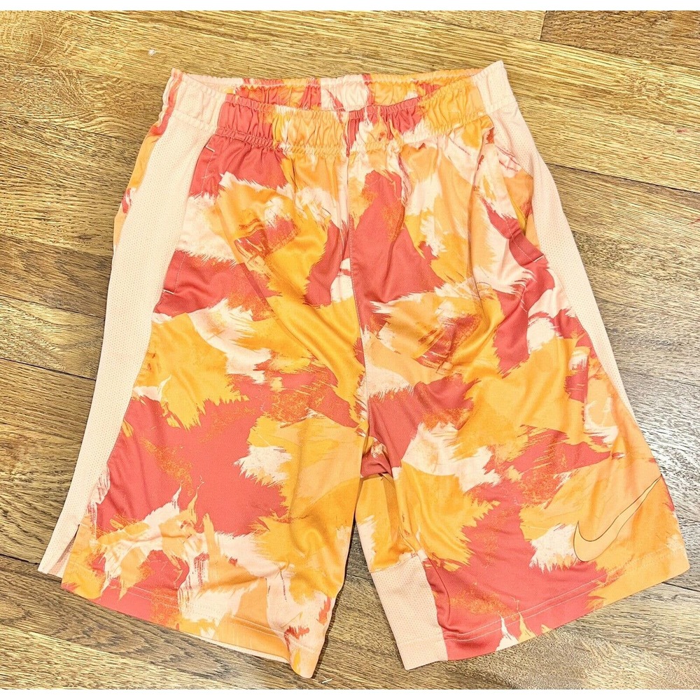 Boys Nike Dri-Fit Basketball Shorts Orange XL Rare Pattern